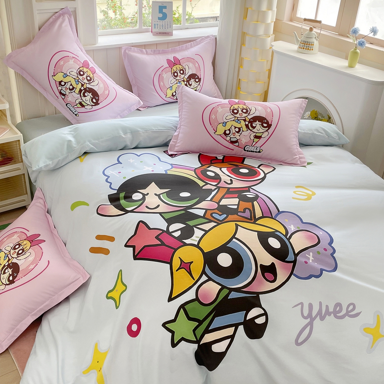 91家纺网 家纺一手货源 找家纺 浩诚 2025新款全棉纯棉大版卡通四件套 欢乐女侠