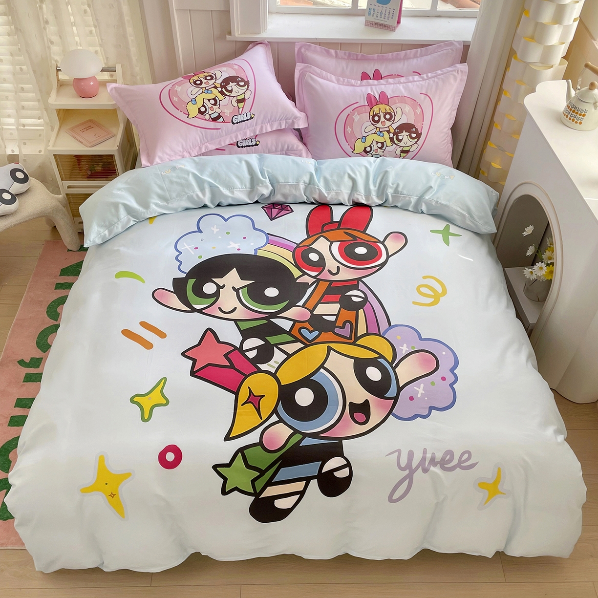 91家纺网 家纺一手货源 找家纺 浩诚 2025新款全棉纯棉大版卡通四件套 欢乐女侠