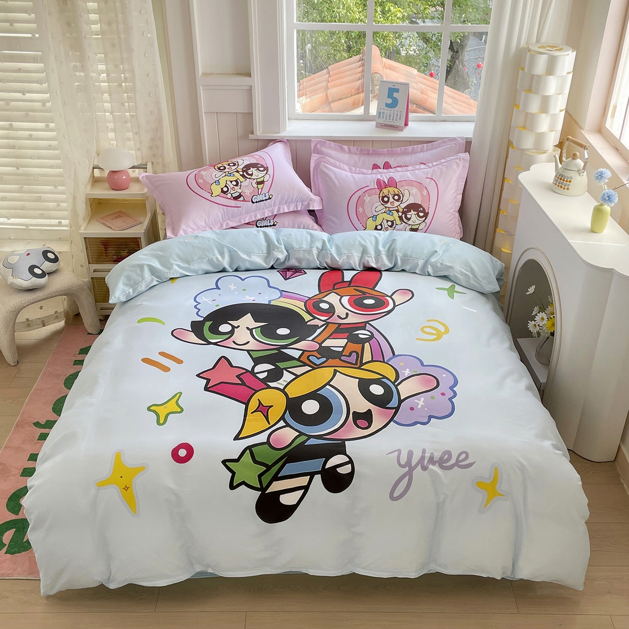 91家纺网 家纺一手货源 找家纺 浩诚 2025新款全棉纯棉大版卡通四件套 欢乐女侠