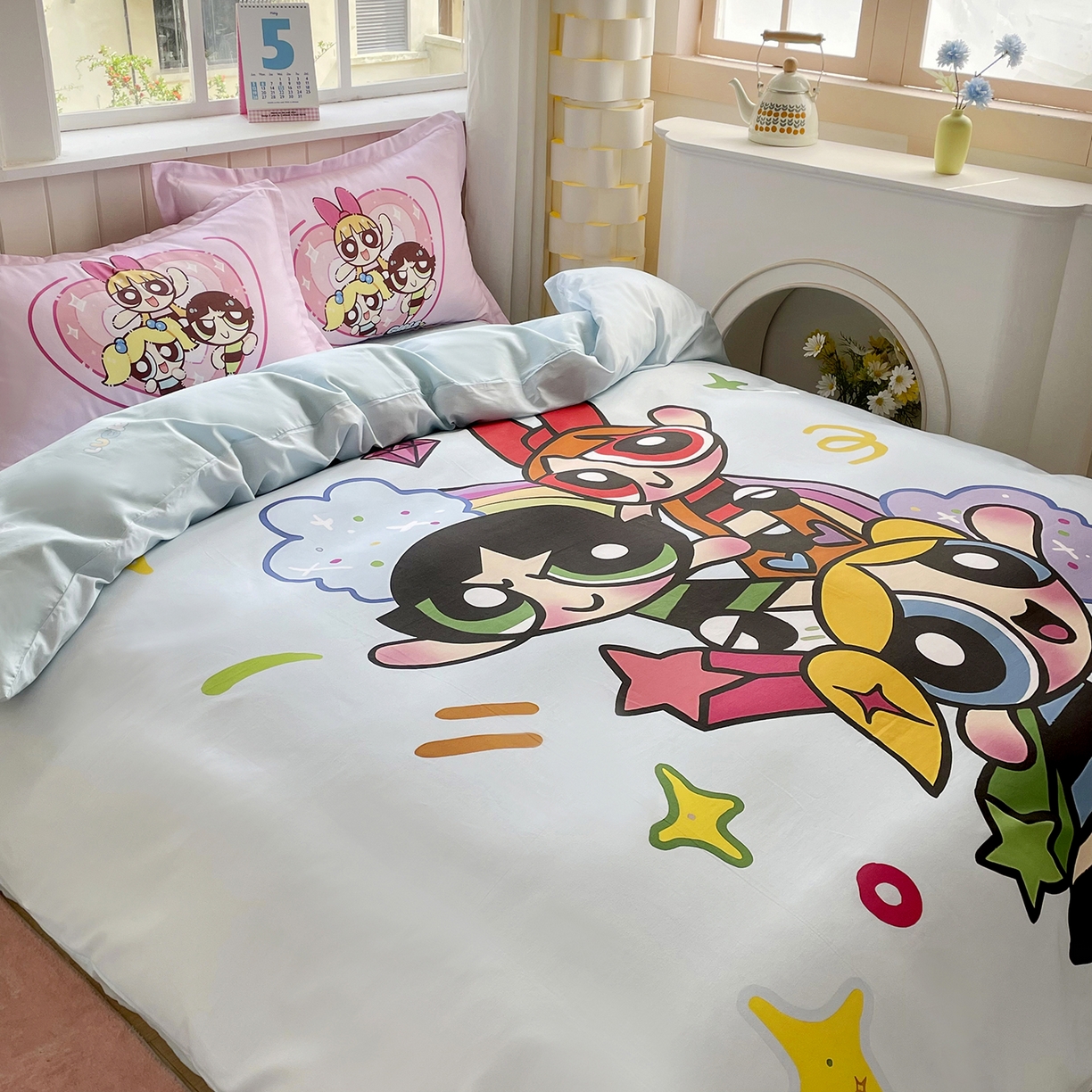 91家纺网 家纺一手货源 找家纺 浩诚 2025新款全棉纯棉大版卡通四件套 欢乐女侠