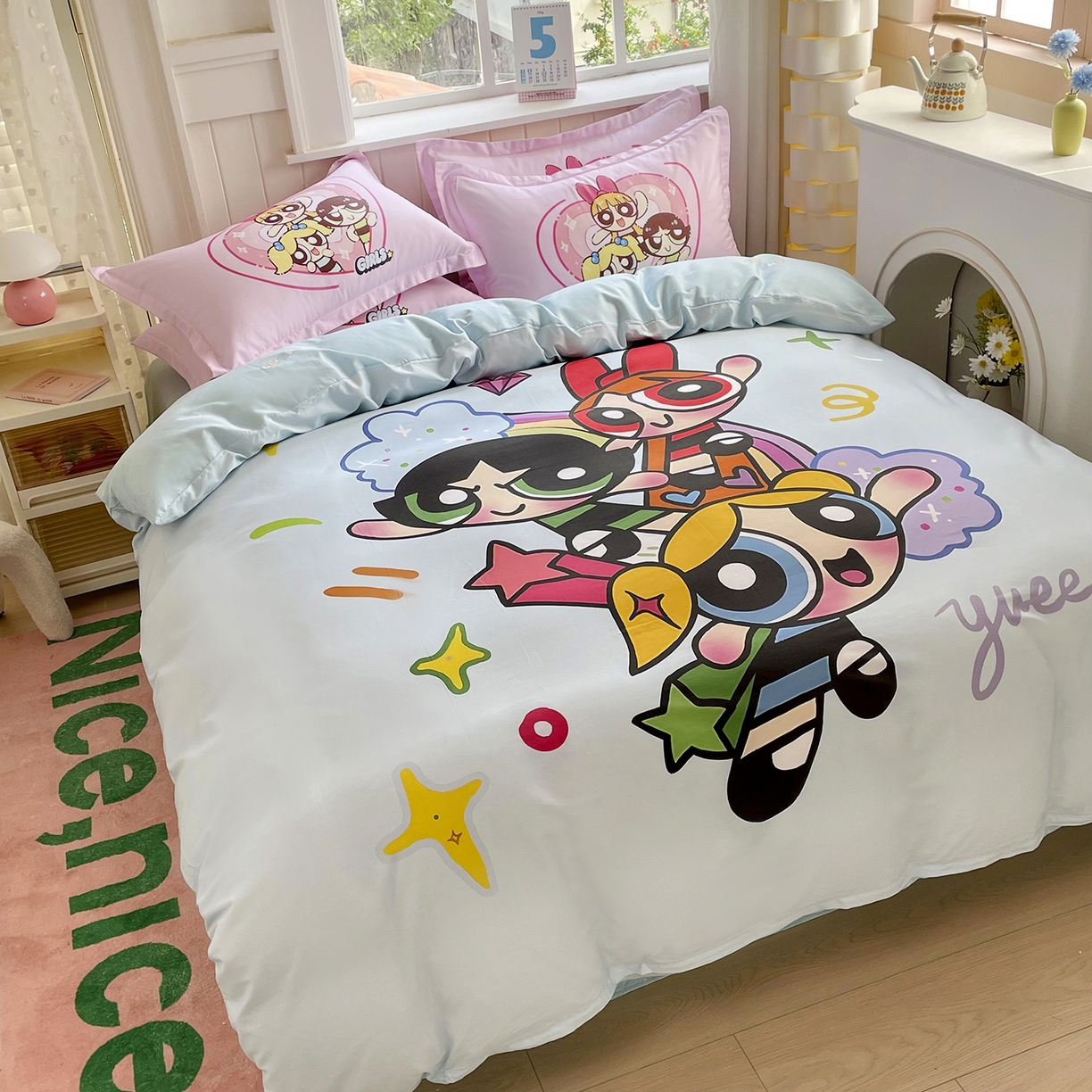 91家纺网 家纺一手货源 找家纺 浩诚 2025新款全棉纯棉大版卡通四件套 欢乐女侠