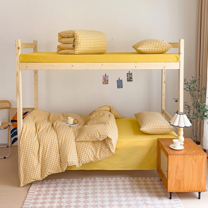 91家纺网 家纺一手货源 找家纺 （总）玖弘家居 2025新款全棉纯棉色织水洗棉学生宿舍三件套四件套上下铺三件套学生床套床垫套保护套