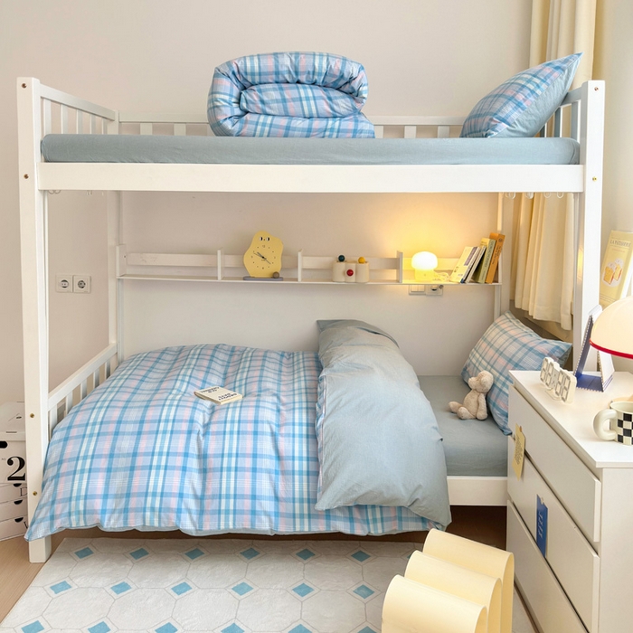 91家纺网 家纺一手货源 找家纺 （总）玖弘家居 2025新款全棉纯棉色织水洗棉学生宿舍三件套四件套上下铺三件套学生床套床垫套保护套