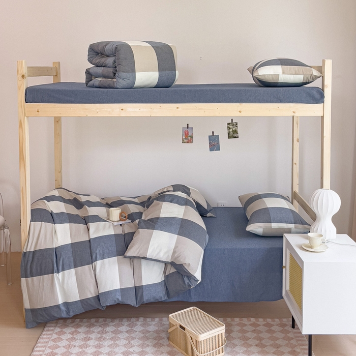 91家纺网 家纺一手货源 找家纺 （总）玖弘家居 2025新款全棉纯棉色织水洗棉学生宿舍三件套四件套上下铺三件套学生床套床垫套保护套