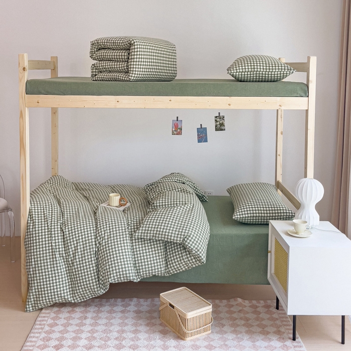 91家纺网 家纺一手货源 找家纺 （总）玖弘家居 2025新款全棉纯棉色织水洗棉学生宿舍三件套四件套上下铺三件套学生床套床垫套保护套