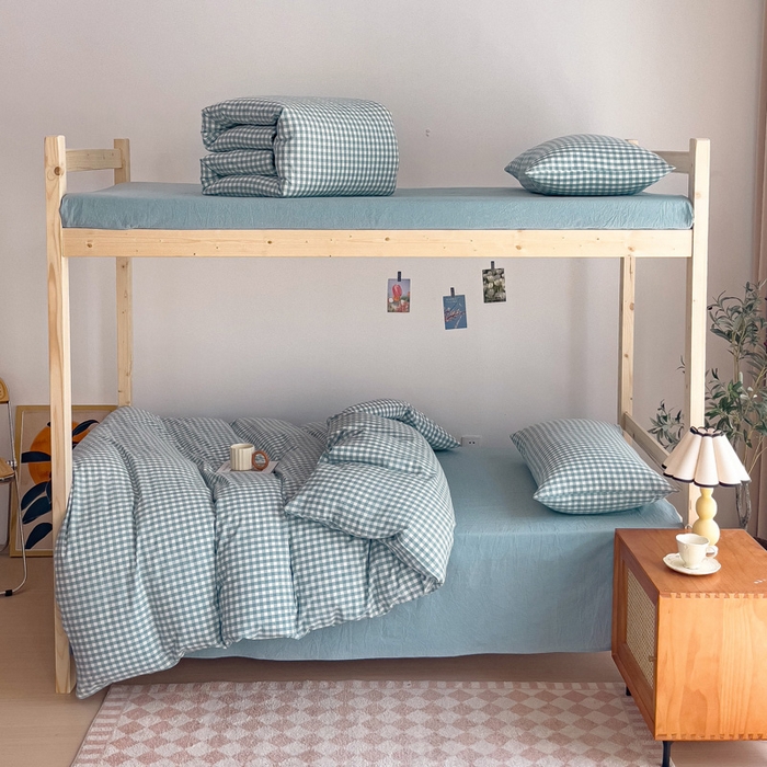 91家纺网 家纺一手货源 找家纺 （总）玖弘家居 2025新款全棉纯棉色织水洗棉学生宿舍三件套四件套上下铺三件套学生床套床垫套保护套