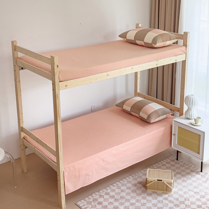 91家纺网 家纺一手货源 找家纺 玖弘家居 2025新款全棉纯棉色织水洗棉学生宿舍三件套四件套上下铺三件套 粉大格