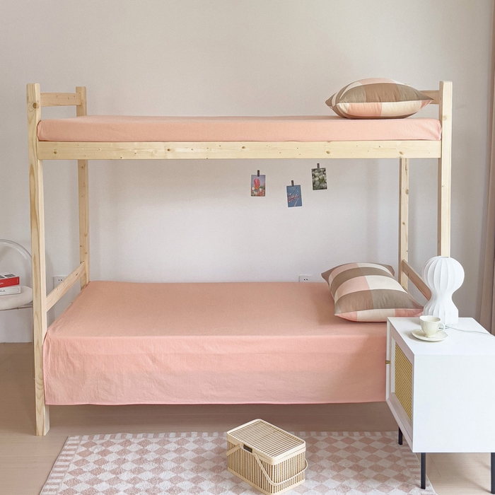 91家纺网 家纺一手货源 找家纺 玖弘家居 2025新款全棉纯棉色织水洗棉学生宿舍三件套四件套上下铺三件套 粉大格