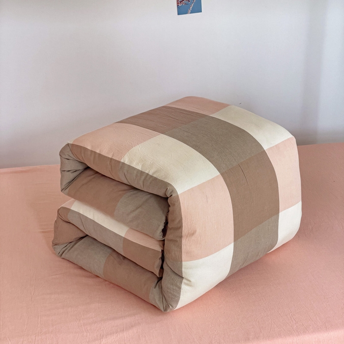 91家纺网 家纺一手货源 找家纺 玖弘家居 2025新款全棉纯棉色织水洗棉学生宿舍三件套四件套上下铺三件套 粉大格