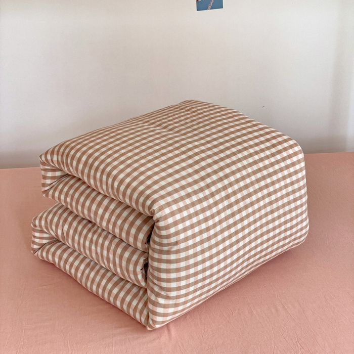 91家纺网 家纺一手货源 找家纺 玖弘家居 2025新款全棉纯棉色织水洗棉学生宿舍三件套四件套上下铺三件套 粉小格