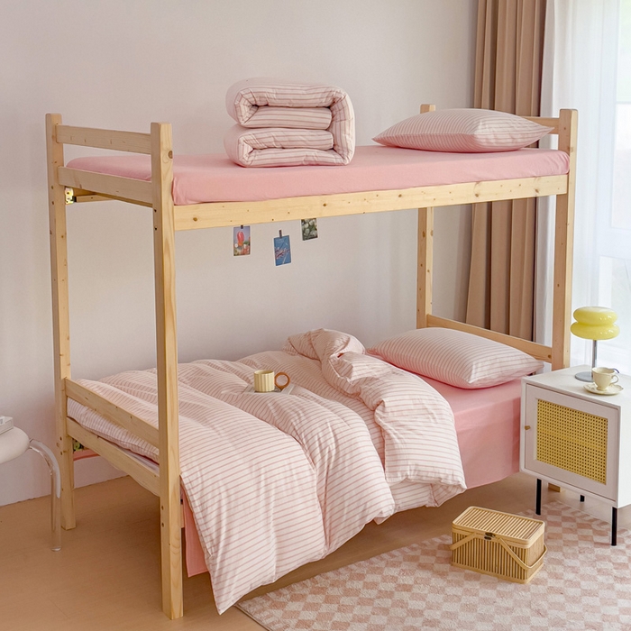 91家纺网 家纺一手货源 找家纺 玖弘家居 2025新款全棉纯棉色织水洗棉学生宿舍三件套四件套上下铺三件套 果粉条