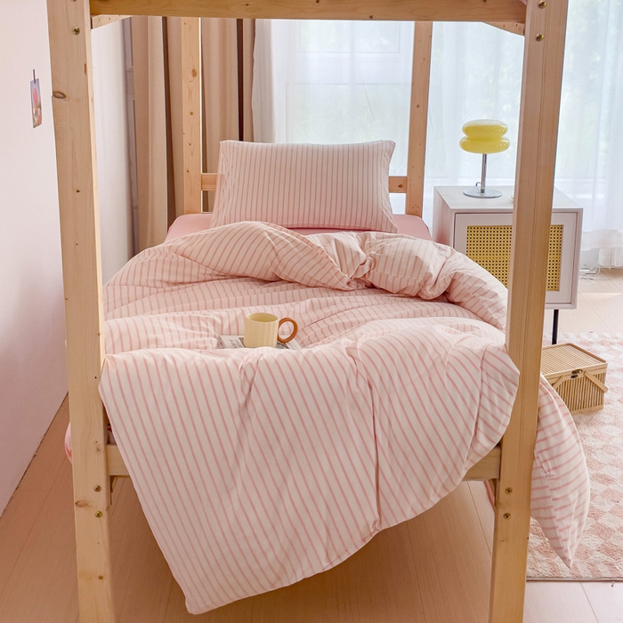 91家纺网 家纺一手货源 找家纺 玖弘家居 2025新款全棉纯棉色织水洗棉学生宿舍三件套四件套上下铺三件套 果粉条