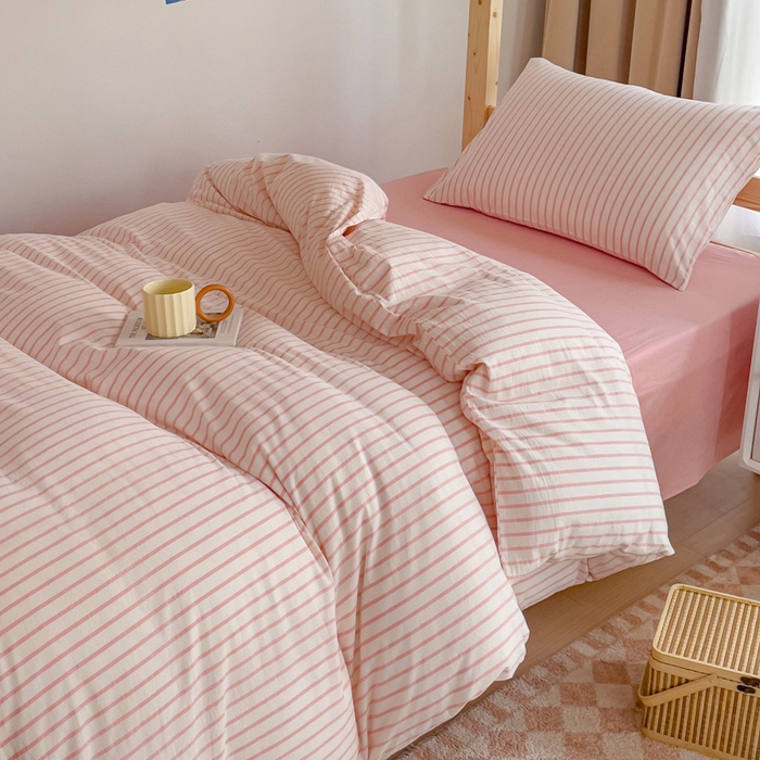 91家纺网 家纺一手货源 找家纺 玖弘家居 2025新款全棉纯棉色织水洗棉学生宿舍三件套四件套上下铺三件套 果粉条