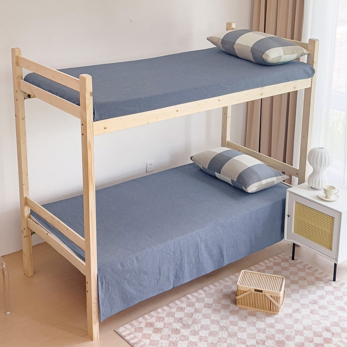 91家纺网 家纺一手货源 找家纺 玖弘家居 2025新款全棉纯棉色织水洗棉学生宿舍三件套四件套上下铺三件套 蓝大格