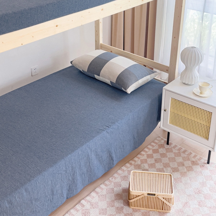 91家纺网 家纺一手货源 找家纺 玖弘家居 2025新款全棉纯棉色织水洗棉学生宿舍三件套四件套上下铺三件套 蓝大格