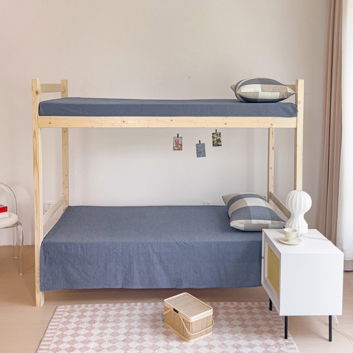 91家纺网 家纺一手货源 找家纺 玖弘家居 2025新款全棉纯棉色织水洗棉学生宿舍三件套四件套上下铺三件套 蓝大格