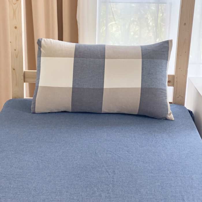 91家纺网 家纺一手货源 找家纺 玖弘家居 2025新款全棉纯棉色织水洗棉学生宿舍三件套四件套上下铺三件套 蓝大格