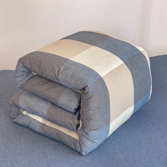 91家纺网 家纺一手货源 找家纺 玖弘家居 2025新款全棉纯棉色织水洗棉学生宿舍三件套四件套上下铺三件套 蓝大格