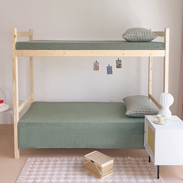 91家纺网 家纺一手货源 找家纺 玖弘家居 2025新款全棉纯棉色织水洗棉学生宿舍三件套四件套上下铺三件套 绿小格