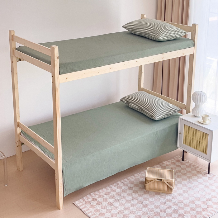 91家纺网 家纺一手货源 找家纺 玖弘家居 2025新款全棉纯棉色织水洗棉学生宿舍三件套四件套上下铺三件套 绿小格