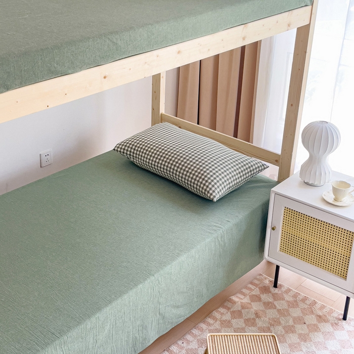 91家纺网 家纺一手货源 找家纺 玖弘家居 2025新款全棉纯棉色织水洗棉学生宿舍三件套四件套上下铺三件套 绿小格