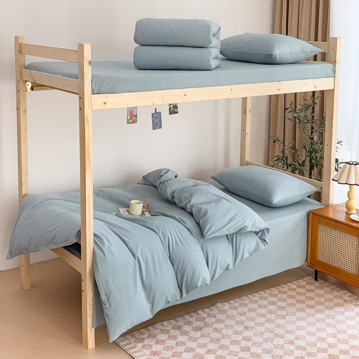 91家纺网 家纺一手货源 找家纺 玖弘家居 2025新款全棉纯棉色织水洗棉学生宿舍三件套四件套上下铺三件套 浅蓝