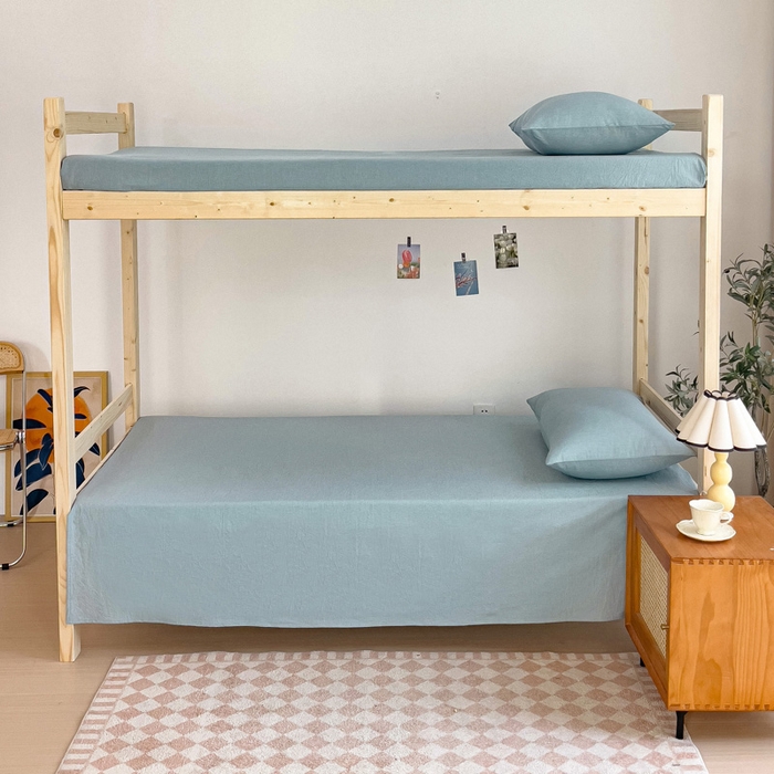 91家纺网 家纺一手货源 找家纺 玖弘家居 2025新款全棉纯棉色织水洗棉学生宿舍三件套四件套上下铺三件套 浅蓝