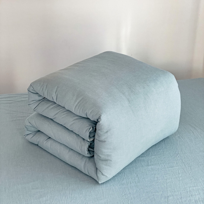 91家纺网 家纺一手货源 找家纺 玖弘家居 2025新款全棉纯棉色织水洗棉学生宿舍三件套四件套上下铺三件套 浅蓝