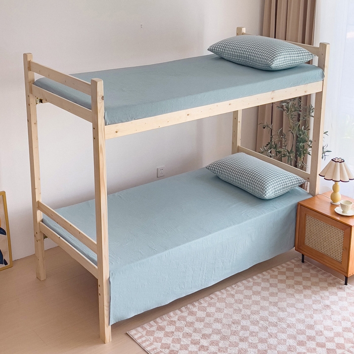 91家纺网 家纺一手货源 找家纺 玖弘家居 2025新款全棉纯棉色织水洗棉学生宿舍三件套四件套上下铺三件套 浅蓝小格