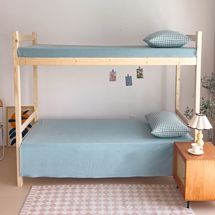 91家纺网 家纺一手货源 找家纺 玖弘家居 2025新款全棉纯棉色织水洗棉学生宿舍三件套四件套上下铺三件套 浅蓝小格