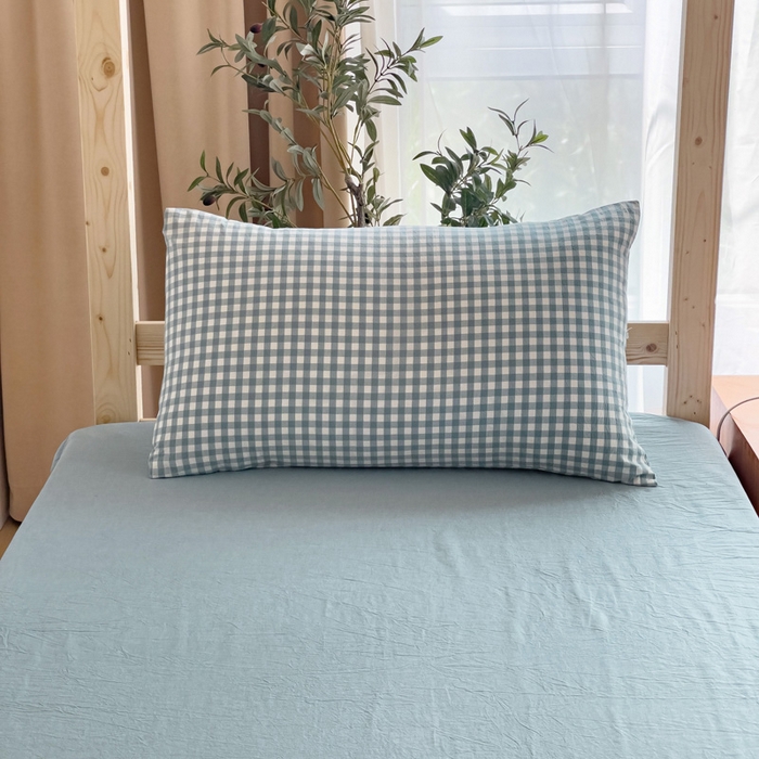 91家纺网 家纺一手货源 找家纺 玖弘家居 2025新款全棉纯棉色织水洗棉学生宿舍三件套四件套上下铺三件套 浅蓝小格