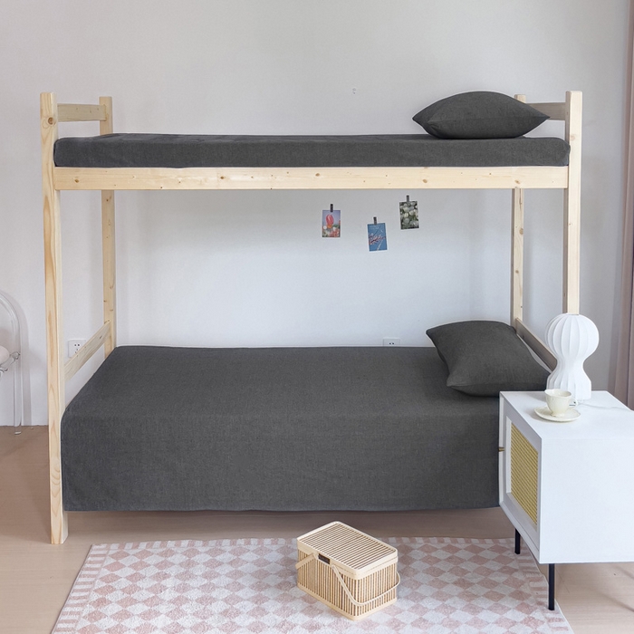 91家纺网 家纺一手货源 找家纺 玖弘家居 2025新款全棉纯棉色织水洗棉学生宿舍三件套四件套上下铺三件套 深灰