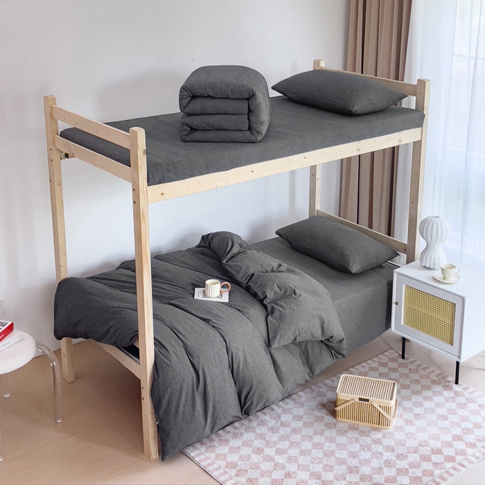 91家纺网 家纺一手货源 找家纺 玖弘家居 2025新款全棉纯棉色织水洗棉学生宿舍三件套四件套上下铺三件套 深灰