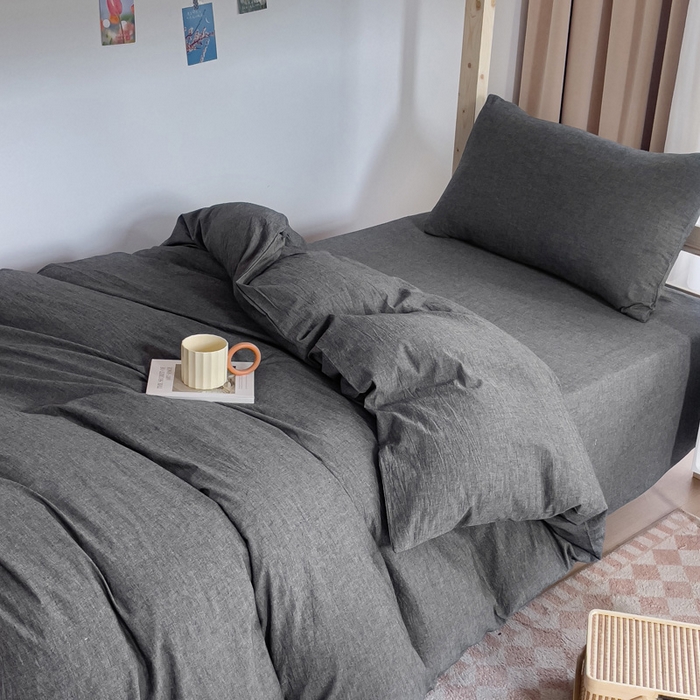 91家纺网 家纺一手货源 找家纺 玖弘家居 2025新款全棉纯棉色织水洗棉学生宿舍三件套四件套上下铺三件套 深灰