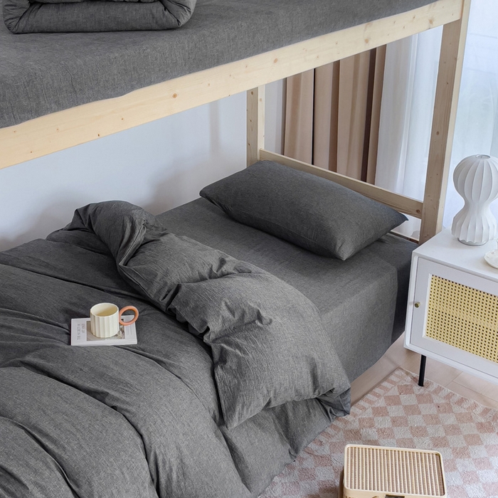 91家纺网 家纺一手货源 找家纺 玖弘家居 2025新款全棉纯棉色织水洗棉学生宿舍三件套四件套上下铺三件套 深灰