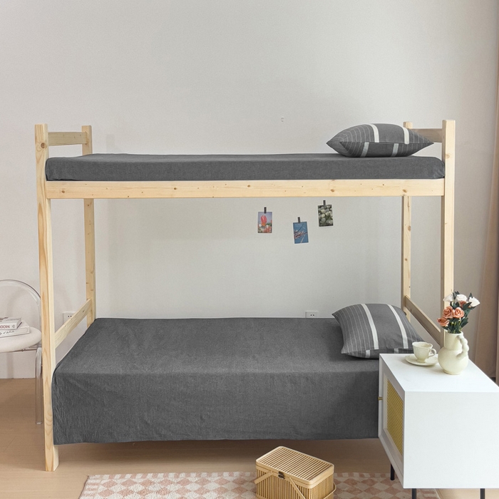 91家纺网 家纺一手货源 找家纺 玖弘家居 2025新款全棉纯棉色织水洗棉学生宿舍三件套四件套上下铺三件套 深灰条