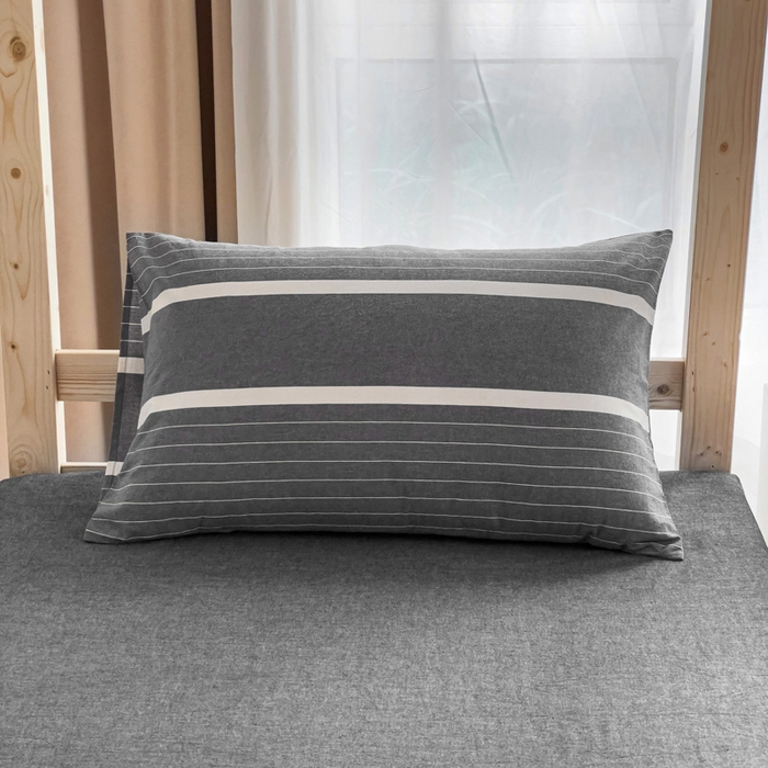 91家纺网 家纺一手货源 找家纺 玖弘家居 2025新款全棉纯棉色织水洗棉学生宿舍三件套四件套上下铺三件套 深灰条