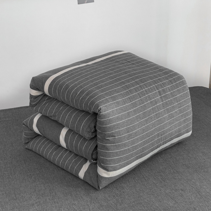 91家纺网 家纺一手货源 找家纺 玖弘家居 2025新款全棉纯棉色织水洗棉学生宿舍三件套四件套上下铺三件套 深灰条