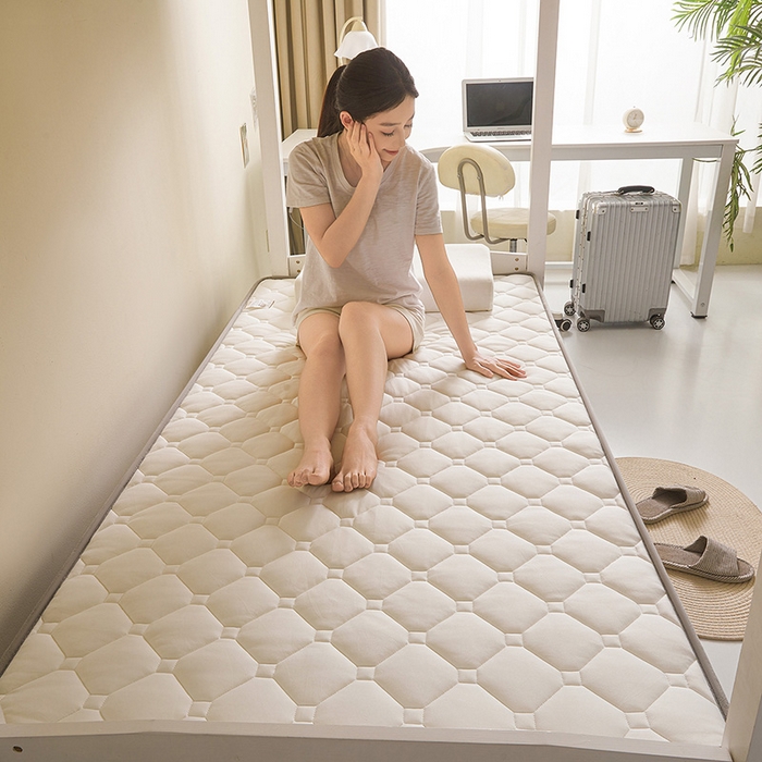 91家纺网 家纺一手货源 找家纺 亿丁点床垫 2025春夏新款牛奶丝记忆棉格子床垫 牛奶丝记忆海绵大小格子 白