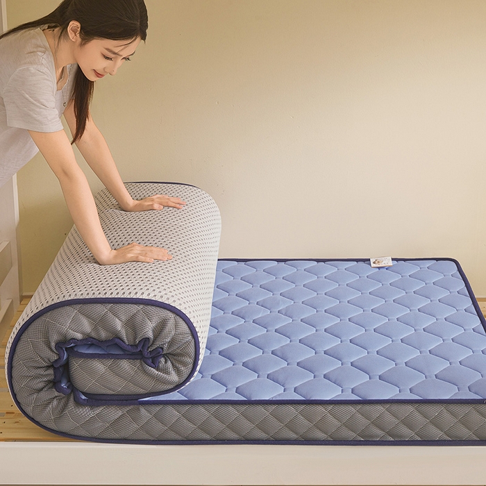 亿丁点床垫 2025春夏新款牛奶丝记忆棉格子床垫 牛奶丝记忆海绵大小格子 蓝