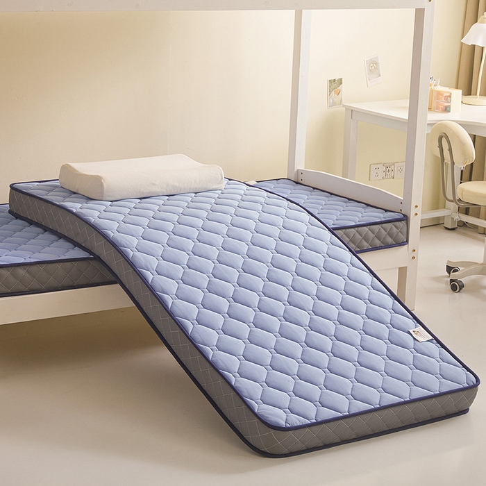 91家纺网 家纺一手货源 找家纺 亿丁点床垫 2025春夏新款牛奶丝记忆棉格子床垫 牛奶丝记忆海绵大小格子 蓝