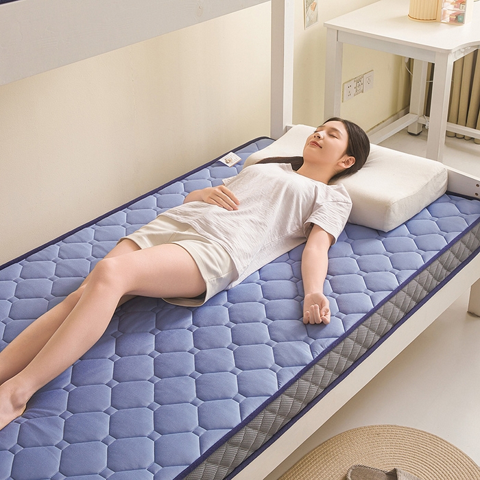 91家纺网 家纺一手货源 找家纺 亿丁点床垫 2025春夏新款牛奶丝记忆棉格子床垫 牛奶丝记忆海绵大小格子 蓝