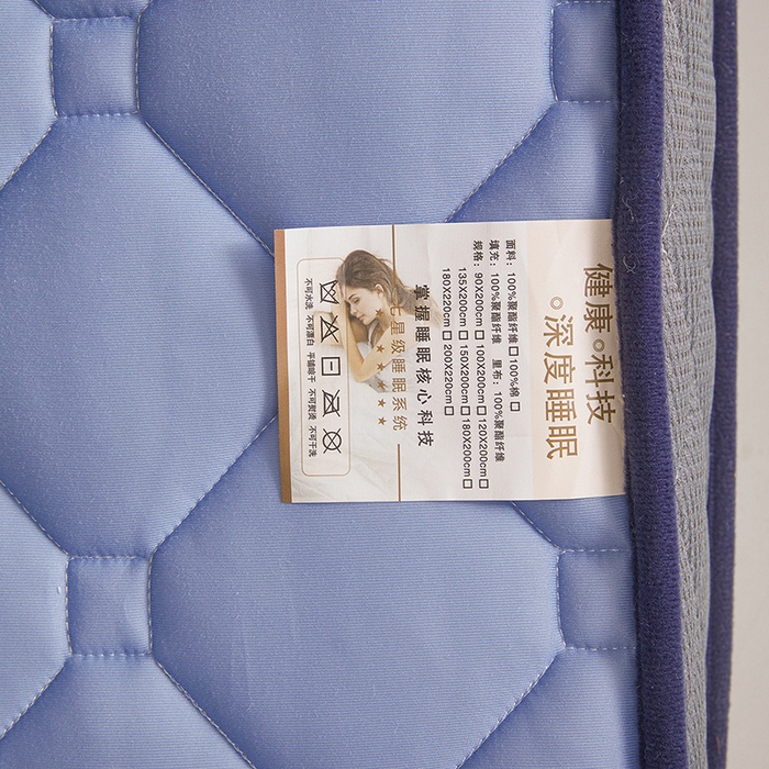 91家纺网 家纺一手货源 找家纺 亿丁点床垫 2025春夏新款牛奶丝记忆棉格子床垫 牛奶丝记忆海绵大小格子 蓝