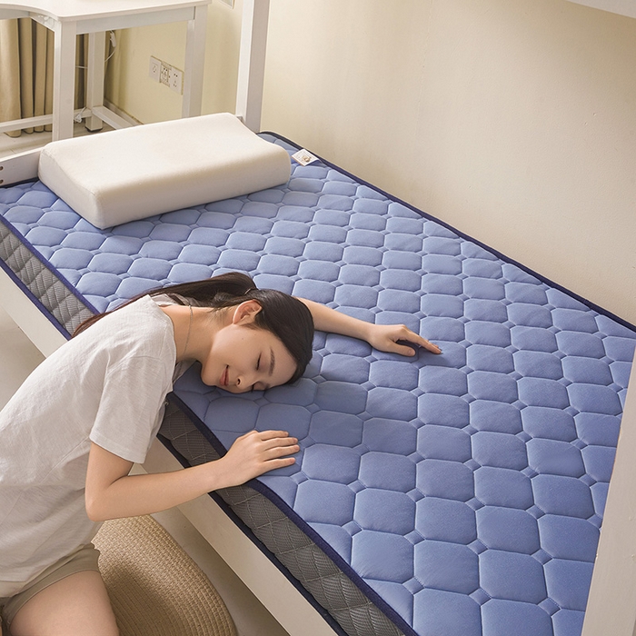 91家纺网 家纺一手货源 找家纺 亿丁点床垫 2025春夏新款牛奶丝记忆棉格子床垫 牛奶丝记忆海绵大小格子 蓝