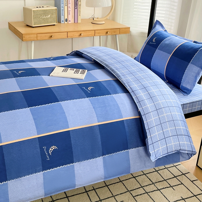 91家纺网 家纺一手货源 找家纺 锦润 2025新款印花12868全棉学生宿舍三件套纯棉六件套达芬奇-蓝