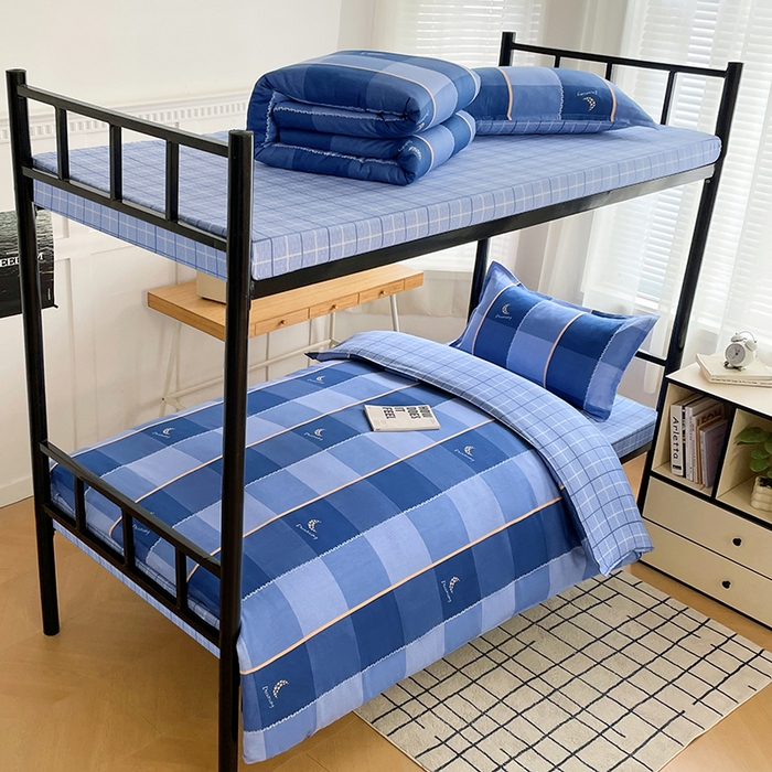 91家纺网 家纺一手货源 找家纺 锦润 2025新款印花12868全棉学生宿舍三件套纯棉六件套达芬奇-蓝