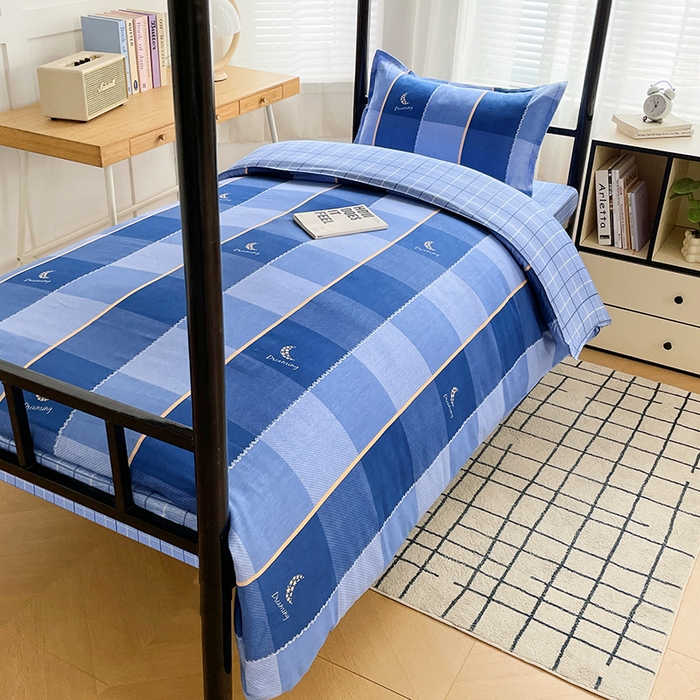 91家纺网 家纺一手货源 找家纺 锦润 2025新款印花12868全棉学生宿舍三件套纯棉六件套达芬奇-蓝