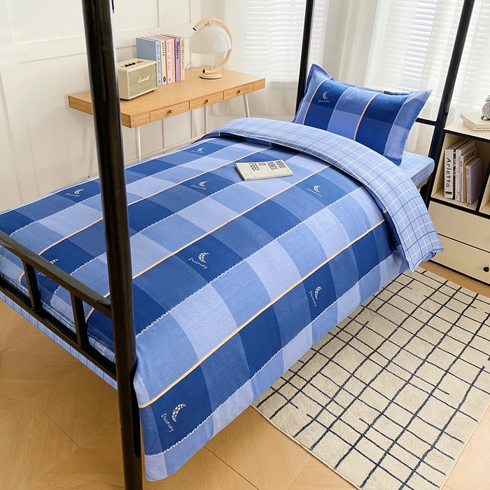 91家纺网 家纺一手货源 找家纺 锦润 2025新款印花12868全棉学生宿舍三件套纯棉六件套达芬奇-蓝