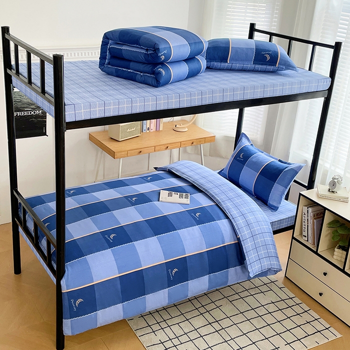 91家纺网 家纺一手货源 找家纺 锦润 2025新款印花12868全棉学生宿舍三件套纯棉六件套达芬奇-蓝