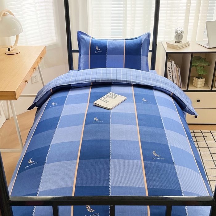 91家纺网 家纺一手货源 找家纺 锦润 2025新款印花12868全棉学生宿舍三件套纯棉六件套达芬奇-蓝